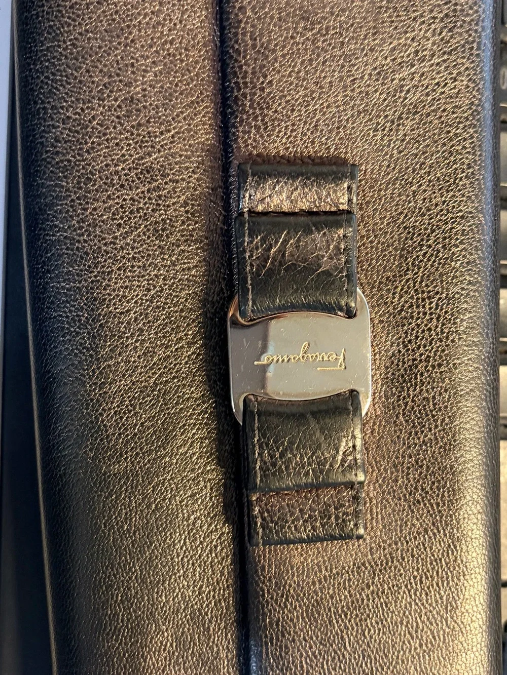 Salvatore Ferragamo Black Leather Wallet with Signature Silver Gancini
